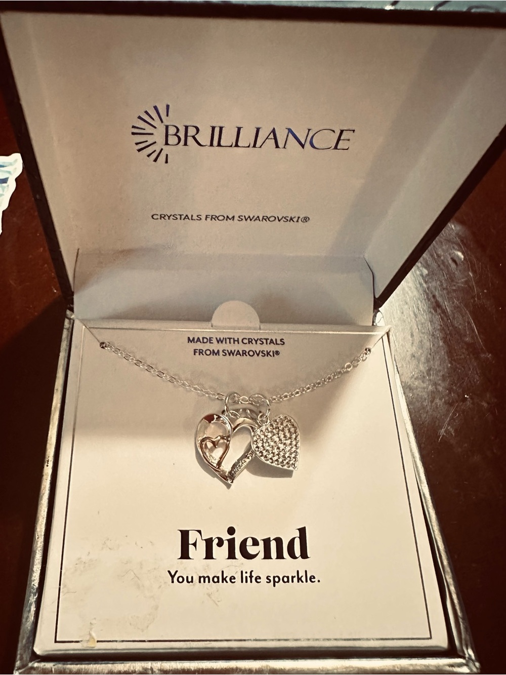Brilliance Silver Heart Friendship Necklace with Crystals